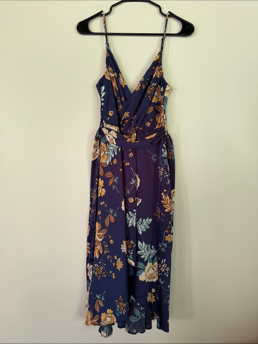 Hello Molly Navy Floral Wrap high low maxi dress with Adjustable Straps